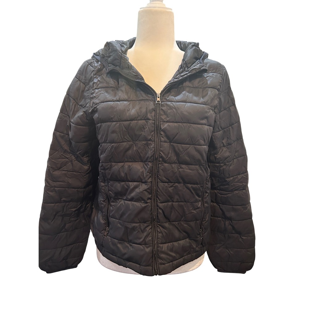 Copper Key Womens Puffer Jacket‎ Size M Black Lightweight Hooded Zip Up
